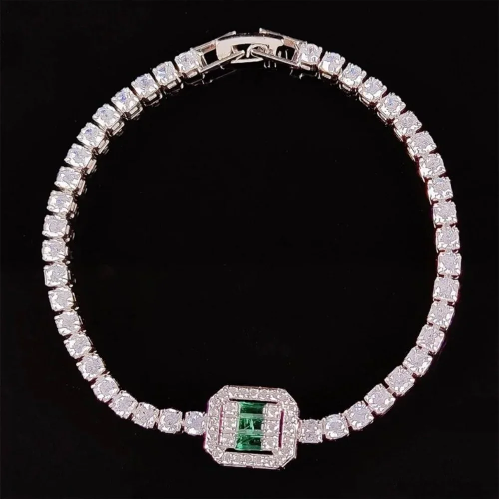 NEW “7” LUXURY 3MM DIAMOND BLUE’GREEN’ SILVER’ S925 STERLING BRACELET - Picture 5 of 5